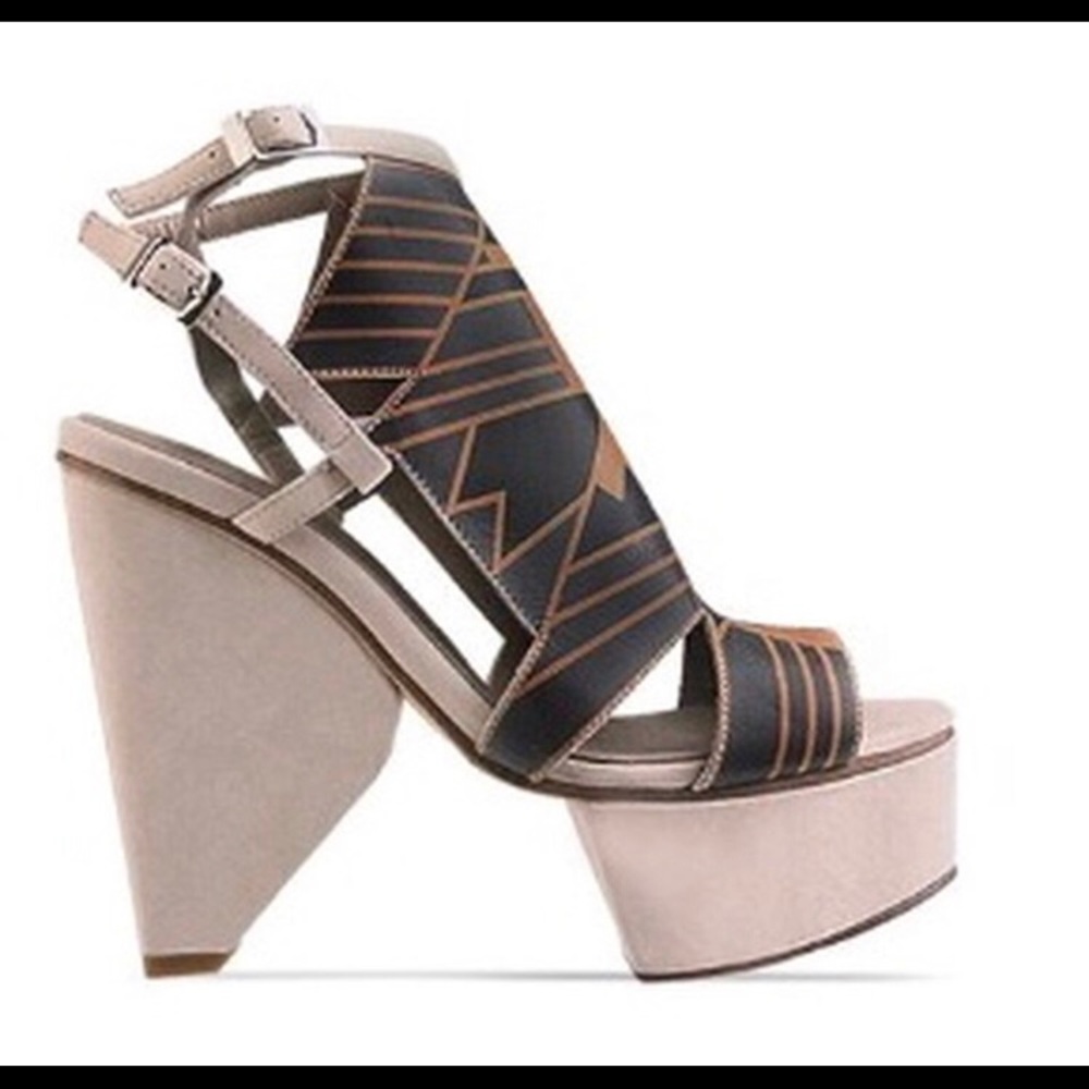 Designer French Art Deco platform wedge heels